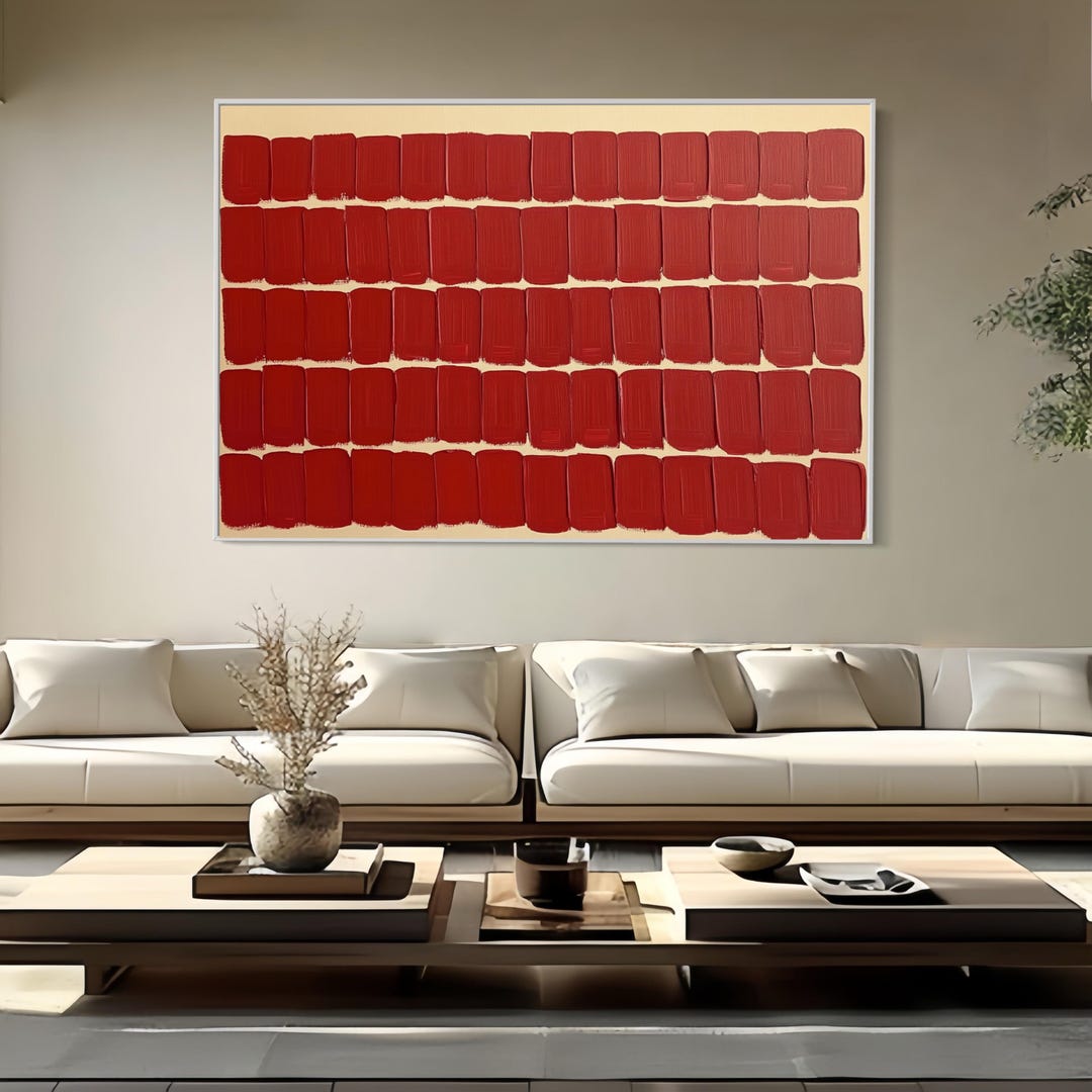 Abstract Red Painting Modern Minimalist Wall Art Bold Color Block ...