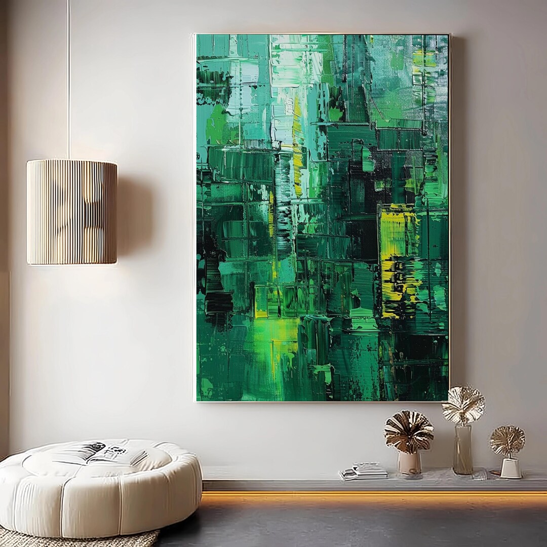 Green Abstract Oil Painting Modern Textured Canvas Wall Art Large ...