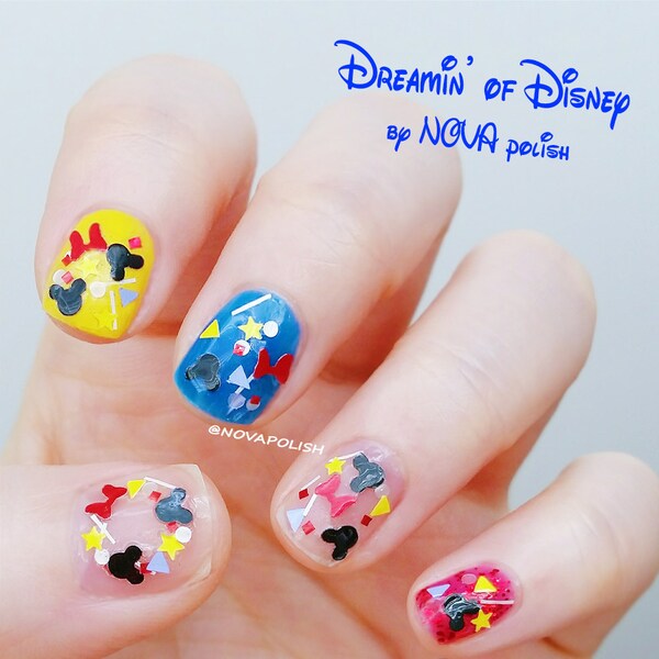 Dreamin' of Disney by NOVA polish - mickey nail polish, disney nail polish, disneyland, Mickey Mouse nail, glitter topper,minnie glitter