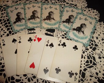 NOS Vintage playing cards white cat blue eyes