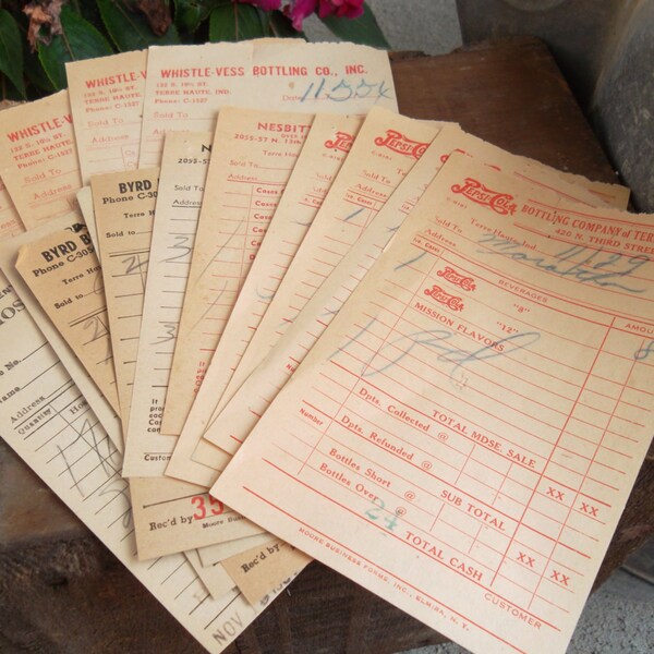 Vintage Receipts from the 1950's, Hostess and Nesbit,Whistle-Vess, Pepsi-Cola, Byrd Brothers Nehi Bottling Companies