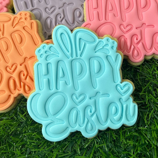 Ensemble d'emporte-pièces et de gaufrage Joyeuses Pâques - Tampon pour biscuits de Pâques
