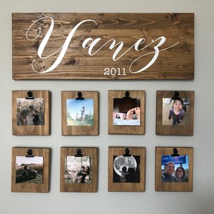 Set of 4 Rustic Wood Wall Clip Frames: Polaroid & Instagram Photo Display
