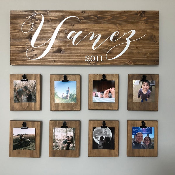 Set of 4 or 6 Rustic Wood Wall Clip Frames; Polaroid & Instagram Photo Display