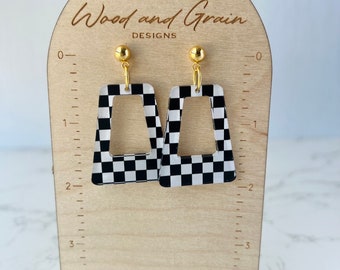 Black and white checkered earrings