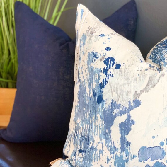 Blue Stone Wash Pillow Beige Indigo Decor Pillow Navy Blue Etsy