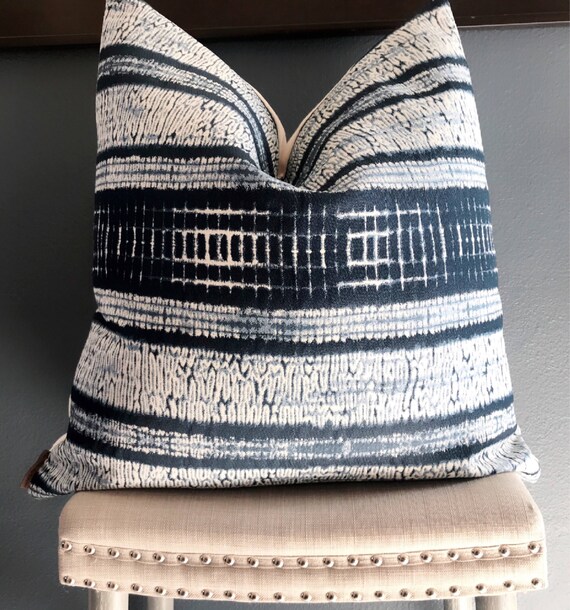 Robert Allen Indigo Kokorda Pillow Navy Blue White Designer Etsy
