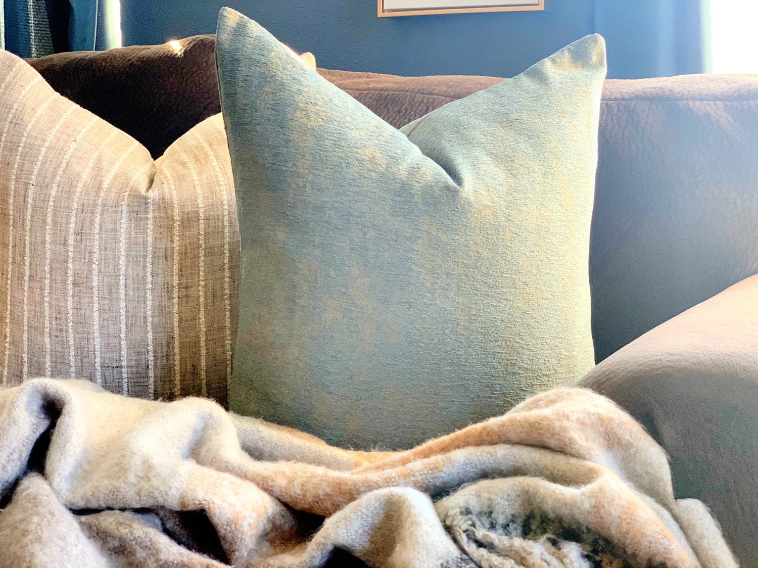 Sage Gold Throw Pillowlight Sage Textured Pillowblue Green Etsy