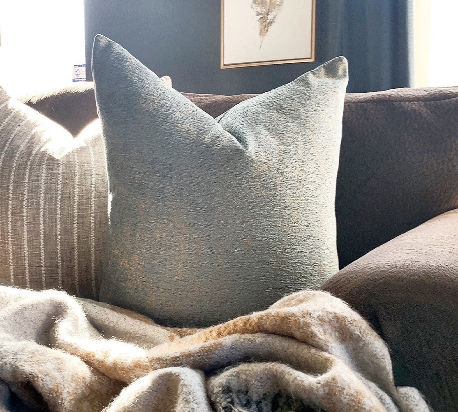 Sage Gold Throw Pillowlight Sage Textured Pillowblue Green Designer