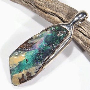Boulderopal Splitter Anhänger aus 925 Silber in Grün Blau Türkis als Goldschmiede-Unikat
