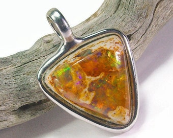 Fantastic play of colours! Opal, Mexican fire opal, matrix opal, fire opal silver pendant, opal necklace pendant, cantera opal pendant