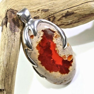 Large natural Mexican fire opal pendant matrix opal cantera opal necklace pendant solid silver setting fire opal in matrix red orange unisex