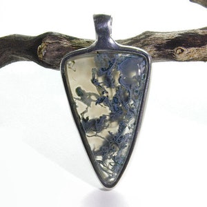 Handmade and unique Moss agate silver pendant, moss agate necklace pendant, moss agate jewelry, healing stone green, moss agate, gift men image 1