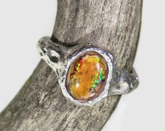 Opal ring with fire opal opalescent colorful Mexican cantera opal sterling silver matrix opal jewelry luxury gift for her engagement ring