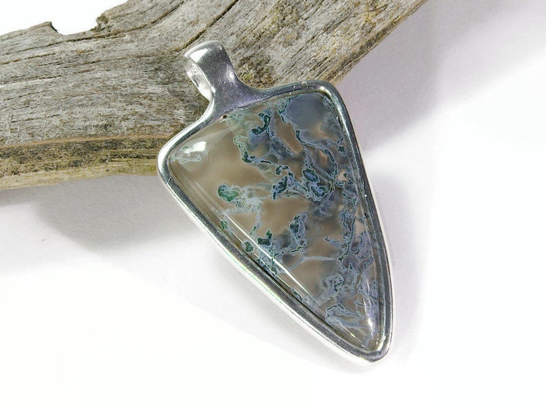 Handmade and unique Moss agate silver pendant, moss agate necklace pendant, moss agate jewelry, healing stone green, moss agate, gift men image 2