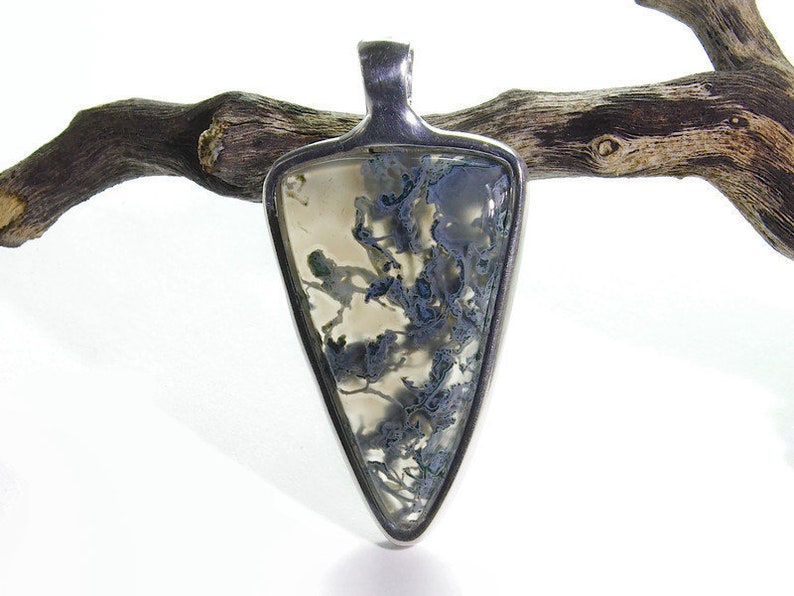 Handmade and unique Moss agate silver pendant, moss agate necklace pendant, moss agate jewelry, healing stone green, moss agate, gift men image 1