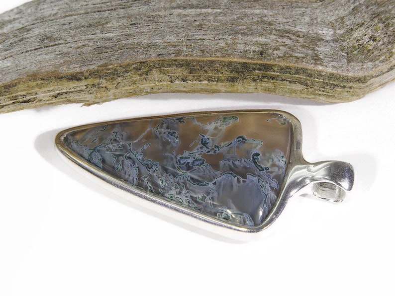 Handmade and unique Moss agate silver pendant, moss agate necklace pendant, moss agate jewelry, healing stone green, moss agate, gift men image 4