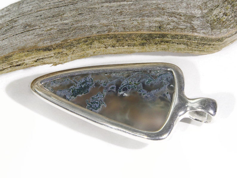 Handmade and unique Moss agate silver pendant, moss agate necklace pendant, moss agate jewelry, healing stone green, moss agate, gift men image 5