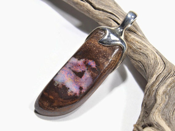 Boulder Opal Pendant Red Unisex Necklace Pendant 925 Sterling