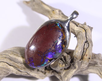 Pendant Australian boulder opal blue green turquoise purple unisex necklace 925 sterling silver setting opal jewelry goldsmiths one of kind