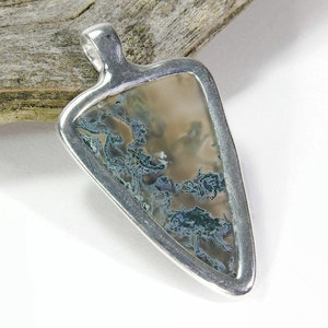 Handmade and unique Moss agate silver pendant, moss agate necklace pendant, moss agate jewelry, healing stone green, moss agate, gift men image 3