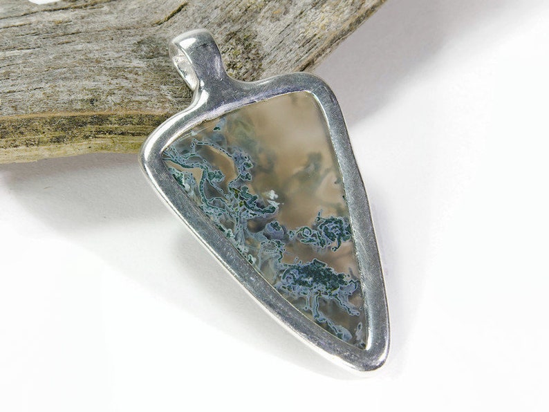 Handmade and unique Moss agate silver pendant, moss agate necklace pendant, moss agate jewelry, healing stone green, moss agate, gift men image 3