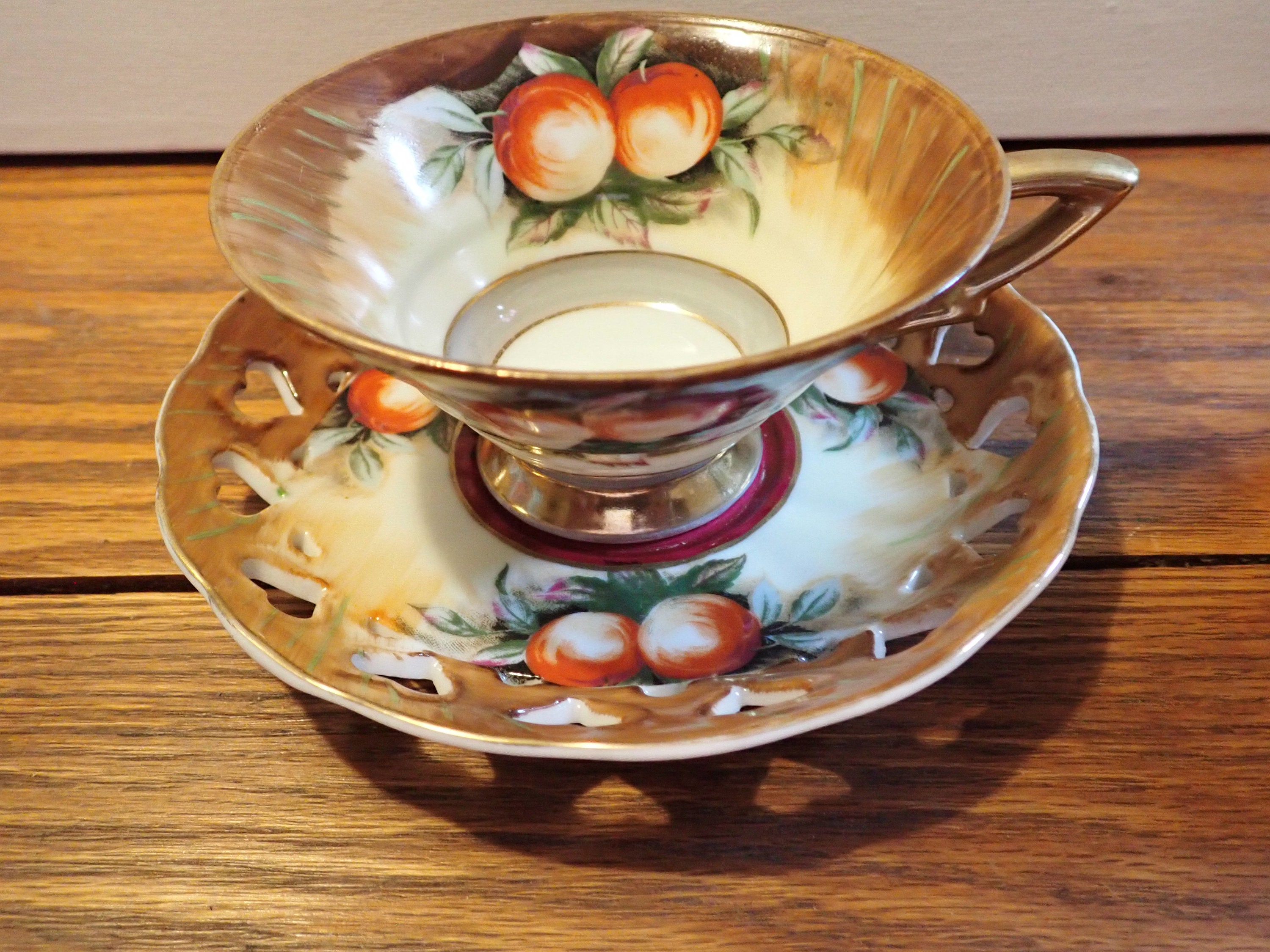 Vintage japan tea cup and saucer gold trim heart plate Etsy