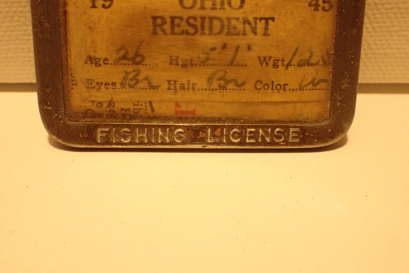 1945 Ohio resident fishing license in the original holder