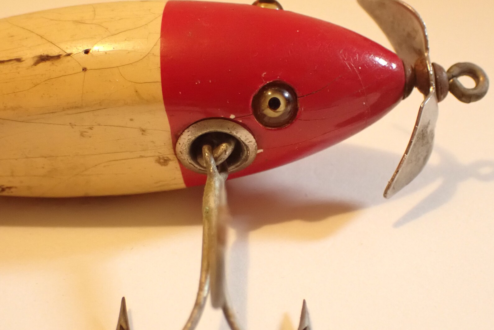 Vintage wood 4 3 hook glass eyes fishing lure cut side Etsy