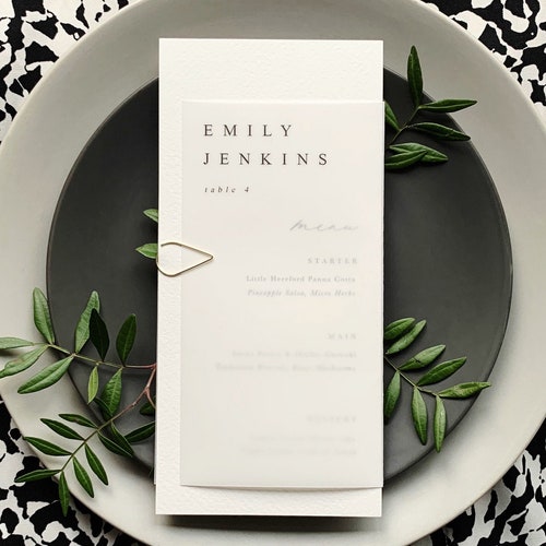 Vellum Wedding Menu and Name Card // Wedding // Vellum Menu // Etsy