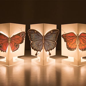 Biglietto d'auguri e portacandele 2 in 1 / Scegli tra i design di farfalle primaverili rosse, blu o arancioni per i regali di compleanno / Consegna gratuita nel Regno Unito