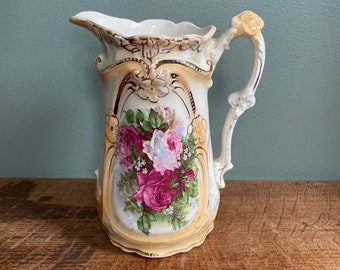Pretty vintage rose floral ceramic medium jug