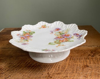 Beautiful vintage floral china scalloped cake stand plate