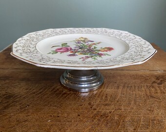 Beautiful vintage floral china Embassy Ware cake stand plate
