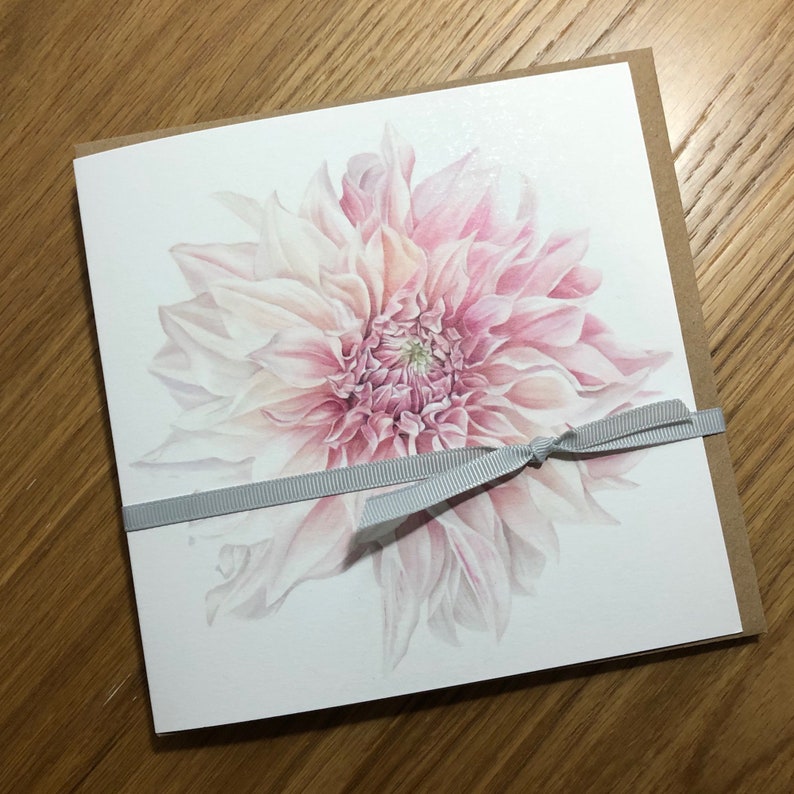Pink Floral Watercolour Botanical Artist Cards Gift Pack of Four with Poppies Fabulous Dahlia and Tulips
