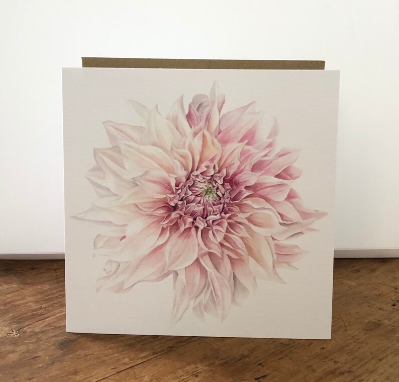Pink Floral Watercolour Botanical Artist Cards Gift Pack of Four with Poppies Fabulous Dahlia and Tulips