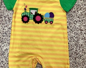 3/6 mo Infant Boutique Boys Easter Tractor Romper