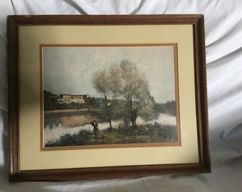 Imitator Of Corot Barnyard Scene Painting Large Wall Art Print 18X24 In