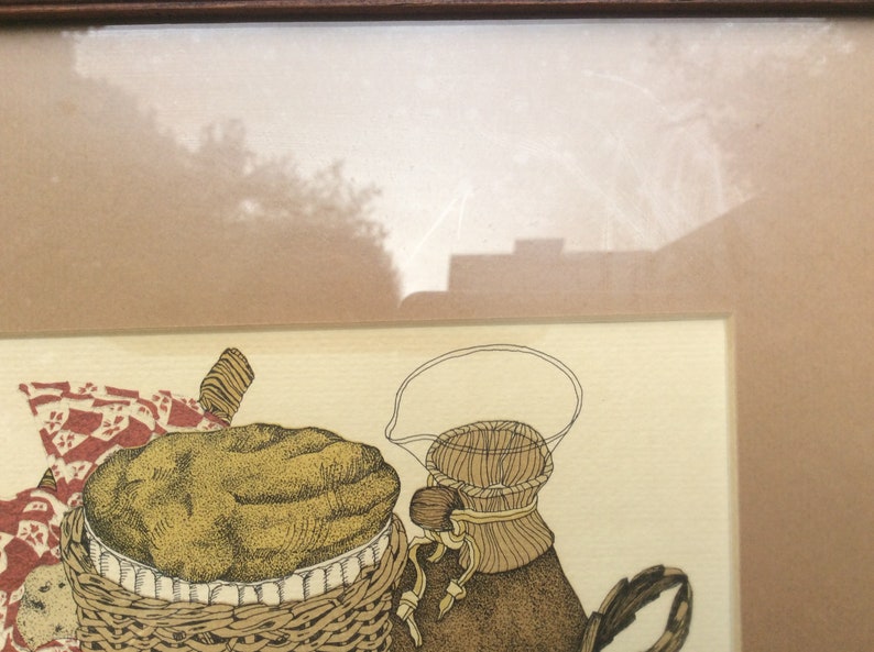 Picnic Basket wRose Wendy Wheeler 75 FramedMatted PrintLithograph