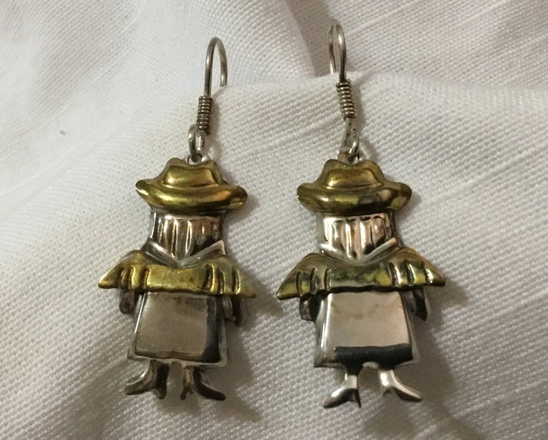Mexico Sterling Silver Angel with Wings Fishhook Earrings