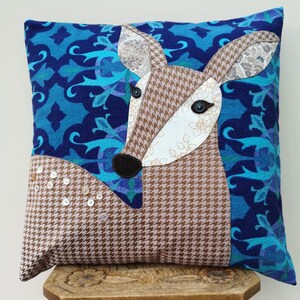 Bambi cushion cover made using appliqué with vintage fabrics image 3