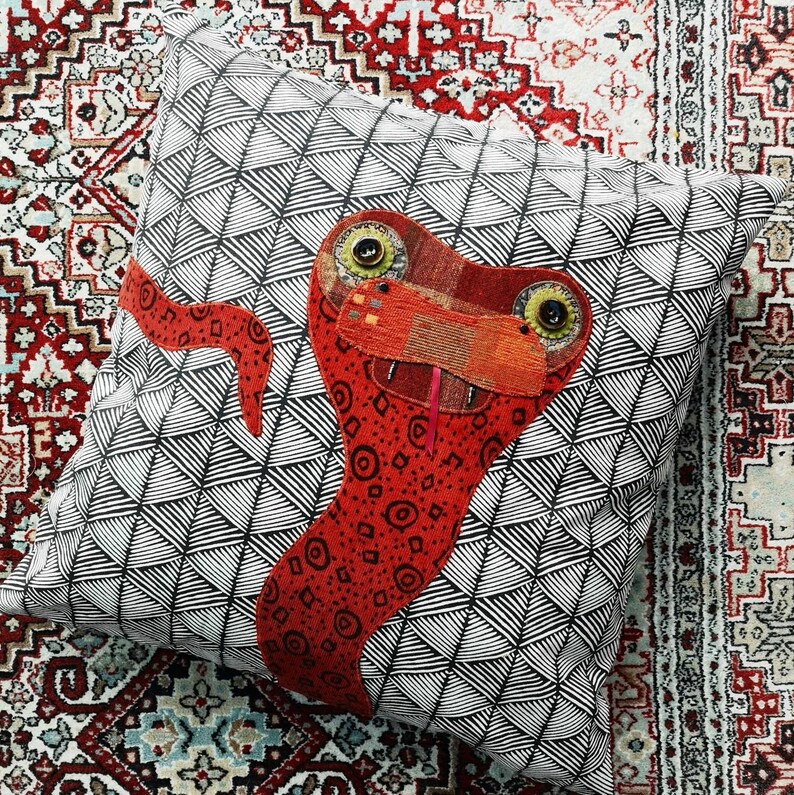 Snake cushion cover handmade using applique techniques and Etsy
