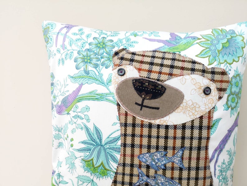 Otter cushion cover made with vintage Jonelle fabric a handmade cushion for an eclectic home image 1