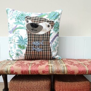 Otter cushion cover made with vintage Jonelle fabric a handmade cushion for an eclectic home image 6