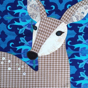 Bambi cushion cover made using appliqué with vintage fabrics image 2