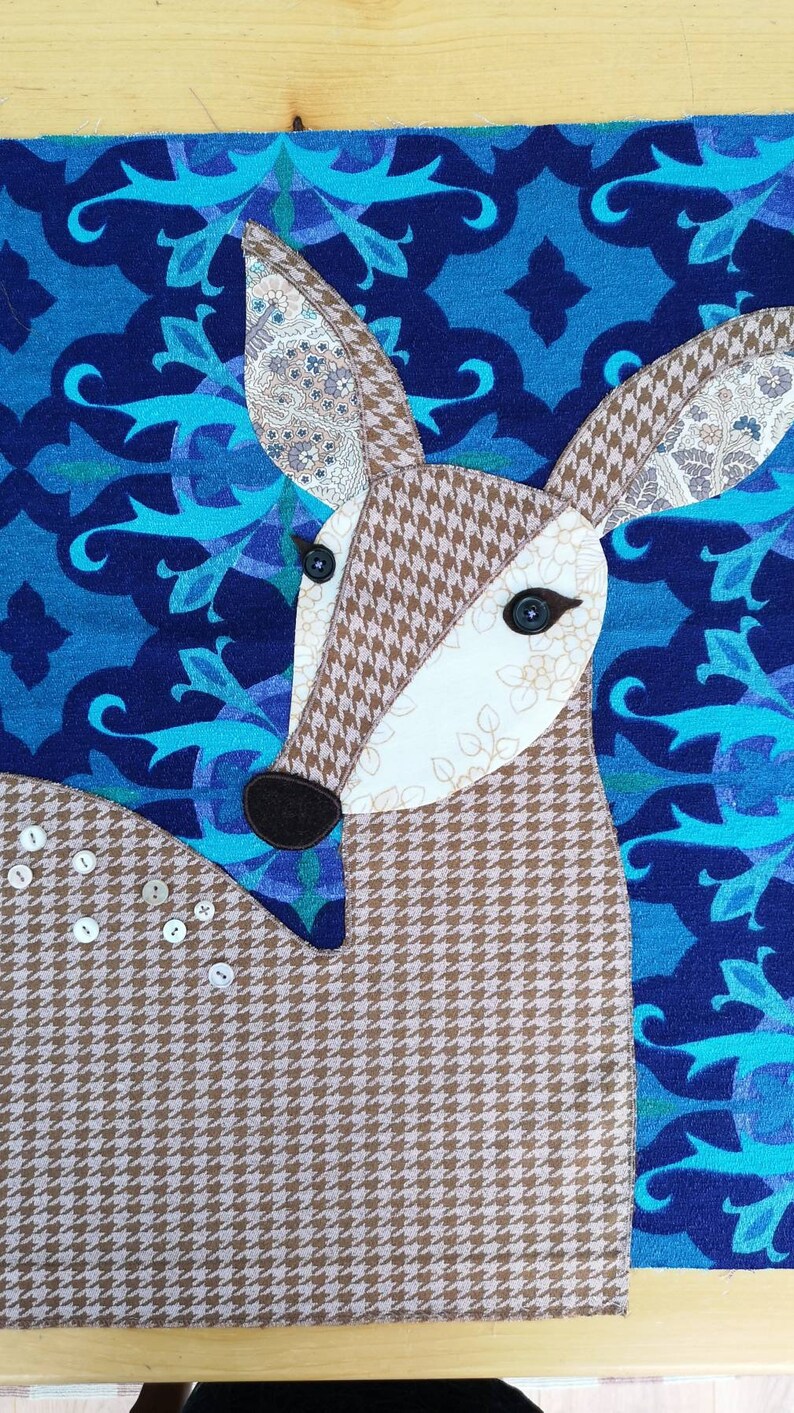 Bambi cushion cover made using appliqué with vintage fabrics image 2