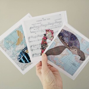 Three sea animal themed any occasion cards blank inside for your own message whale, seahorse and turtle 画像 9