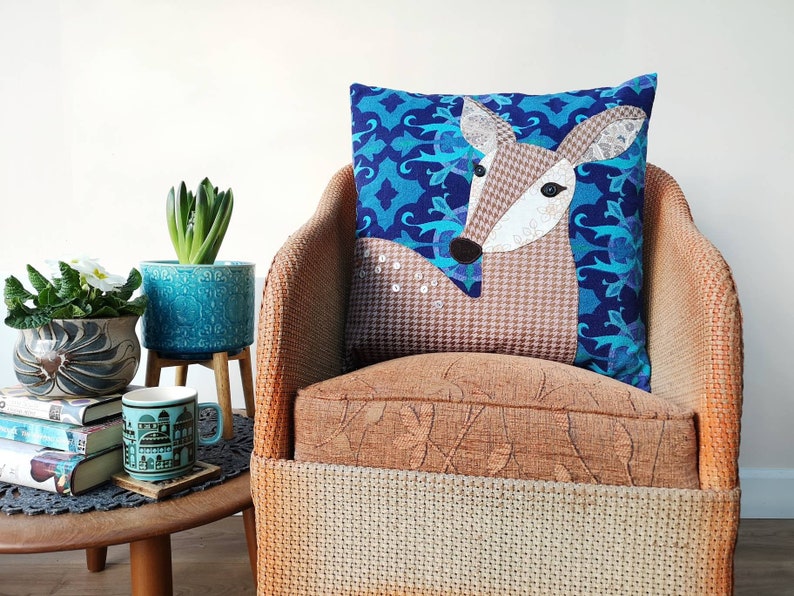 Bambi cushion cover made using appliqué with vintage fabrics image 5