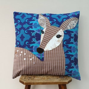 Bambi cushion cover made using appliqué with vintage fabrics image 1