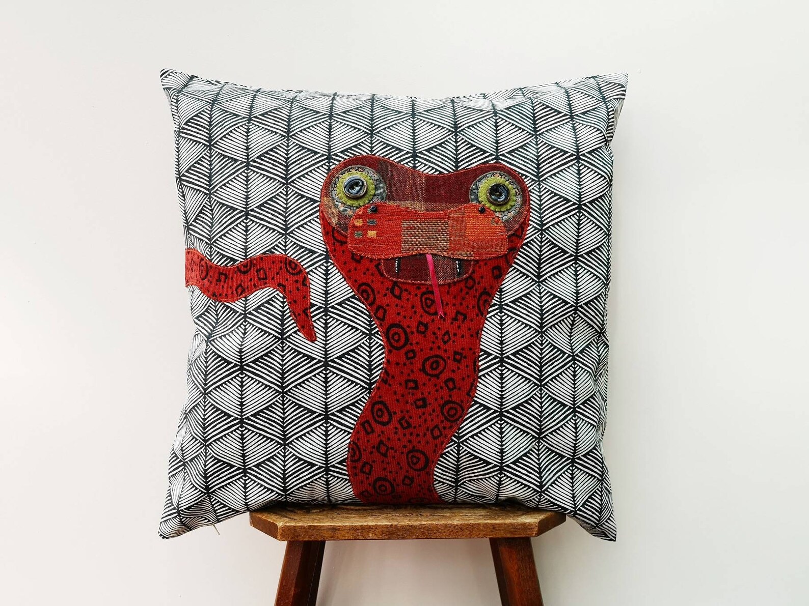Snake cushion cover handmade using applique techniques and Etsy